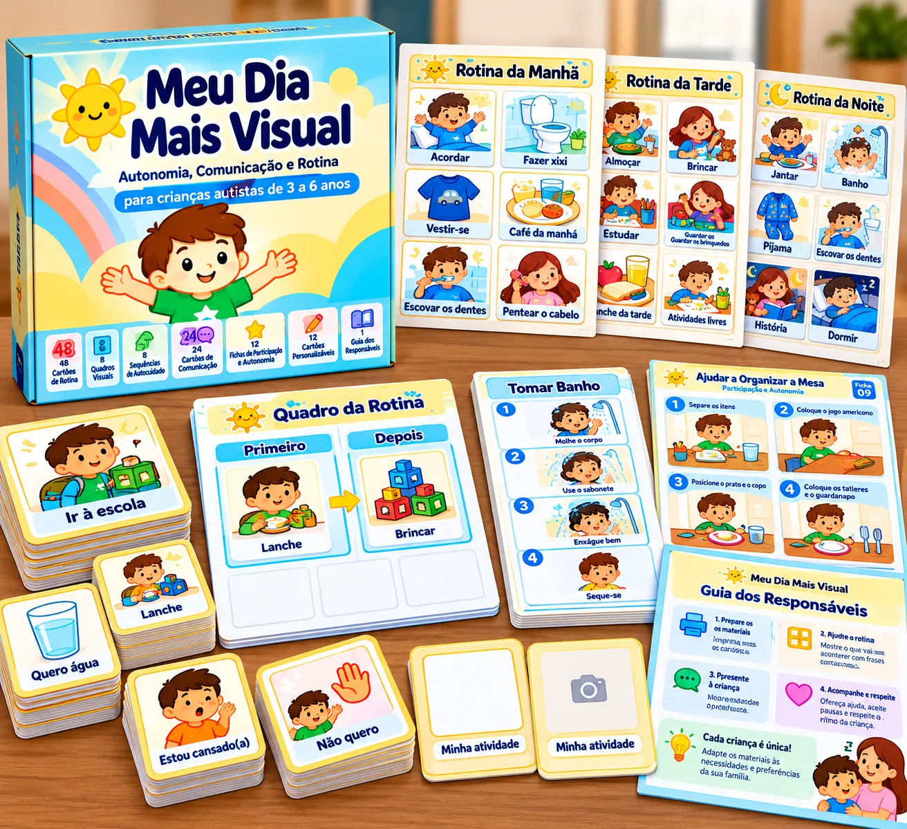 Meu Dia Mais Visual: cartões e quadros do kit de rotina visual