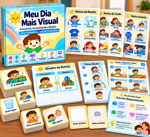 Meu Dia Mais Visual: kit de cartões e quadros de rotina infantil